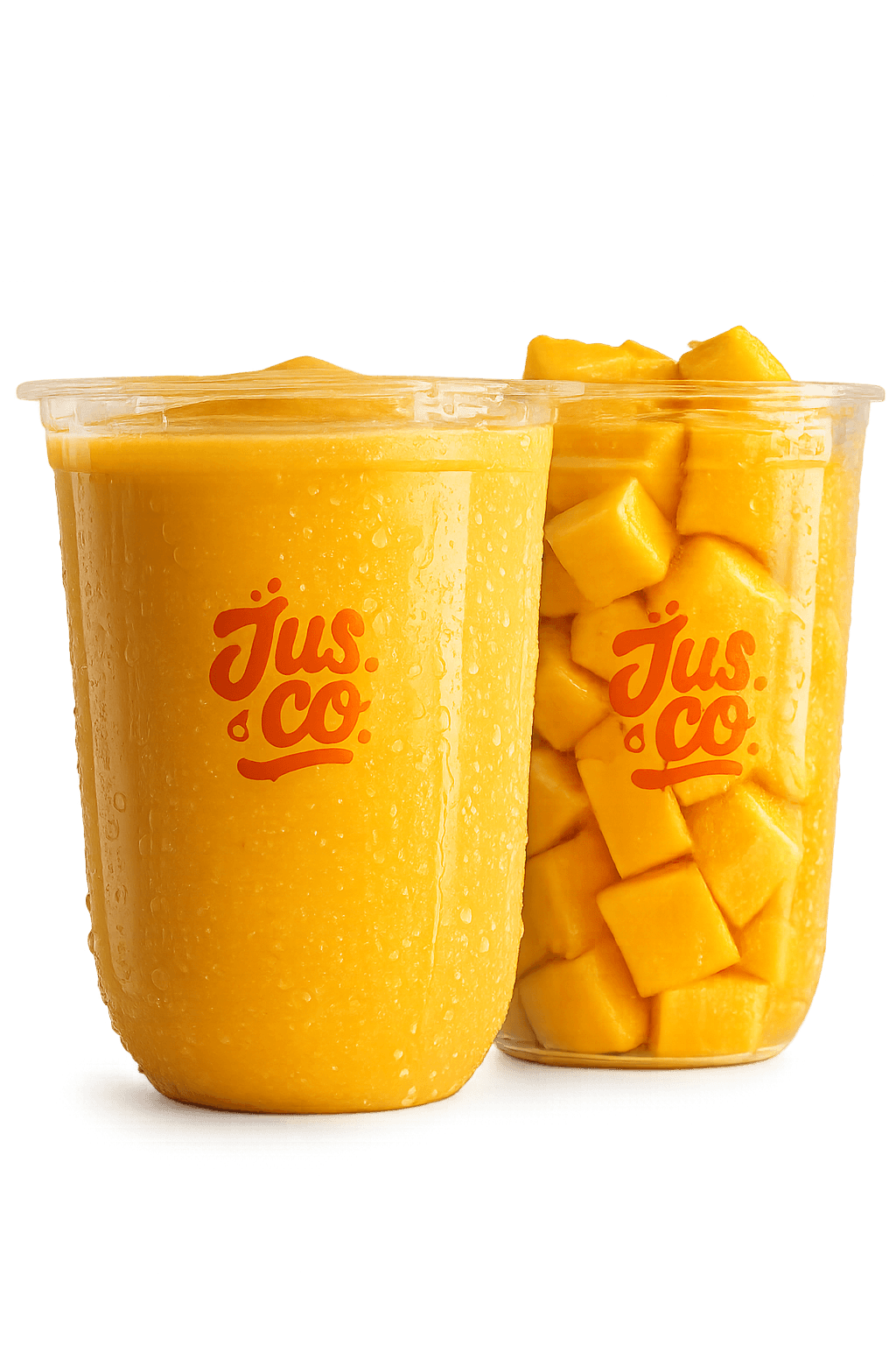 Jus mangga Jus.co dengan potongan buah segar